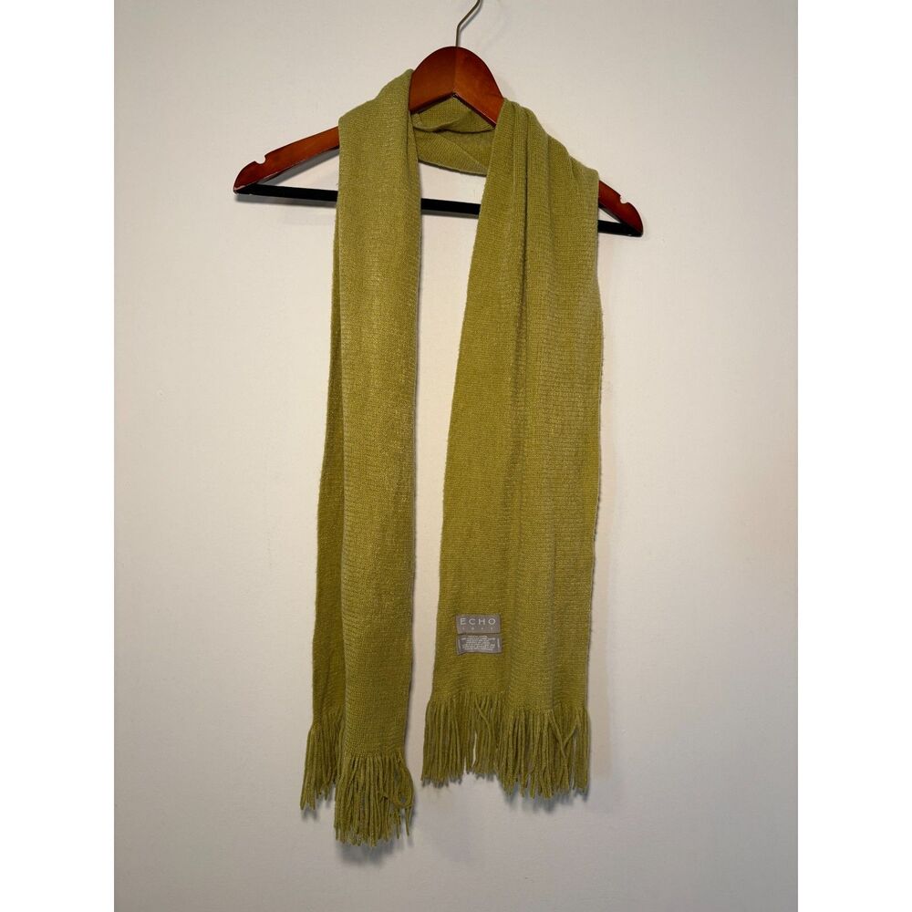 Echo Soft Chartreuse Green Knit Fringe Scarf